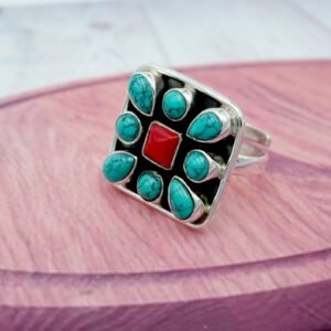 Natural Turquoise Coral Ring in 925 Sterling Silver, Vintage Jewelry ,Floral Jewelry, 925 Silver Ring, Turquoise ring, Handmade Ring, Gift R0042-GS