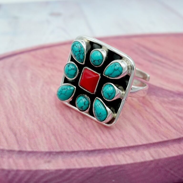 Natural Turquoise Coral Ring in 925 Sterling Silver, Vintage Jewelry ,Floral Jewelry, 925 Silver Ring, Turquoise ring, Handmade Ring, Gift R0042-GS