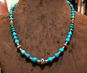 Natural Coral & Turquoise Gemstone Beaded Necklace in 925 Sterling Silver Natural Multi Gemstones Necklace , Anniversary GiftNL0095-GS
