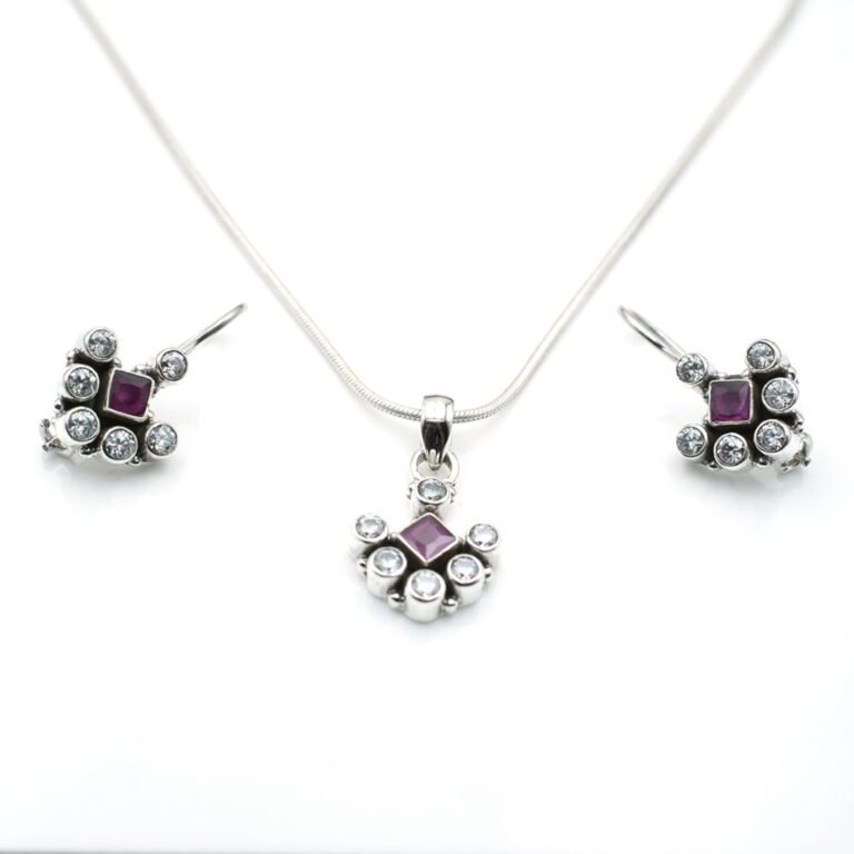Natural Multi Gemstone Floral Earring Stud & Pendant Set in 925 Sterling Silver Gemstone Studs Earring And Pendant With Silver Chain Jewelry NS0012-GS