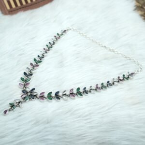 Natural Green Onyx blue onyx ruby cubic zirconia Necklace in 925 Sterling Silver Natural Gemstones Wedding Jewelry Anniversary Gift For Her NL0093-GS