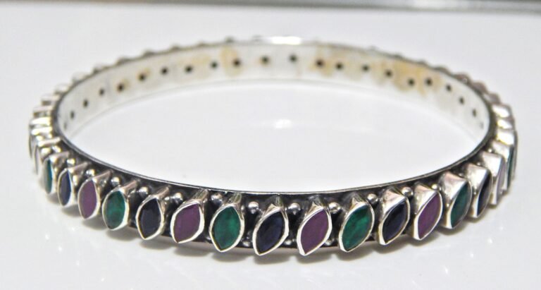 Natural Genuine Ruby Emerald Sapphire Bangle 925 Sterling Silver Bangle Kadas Gift For Her Handmade Multi Gemstones Bangle B0036-GS