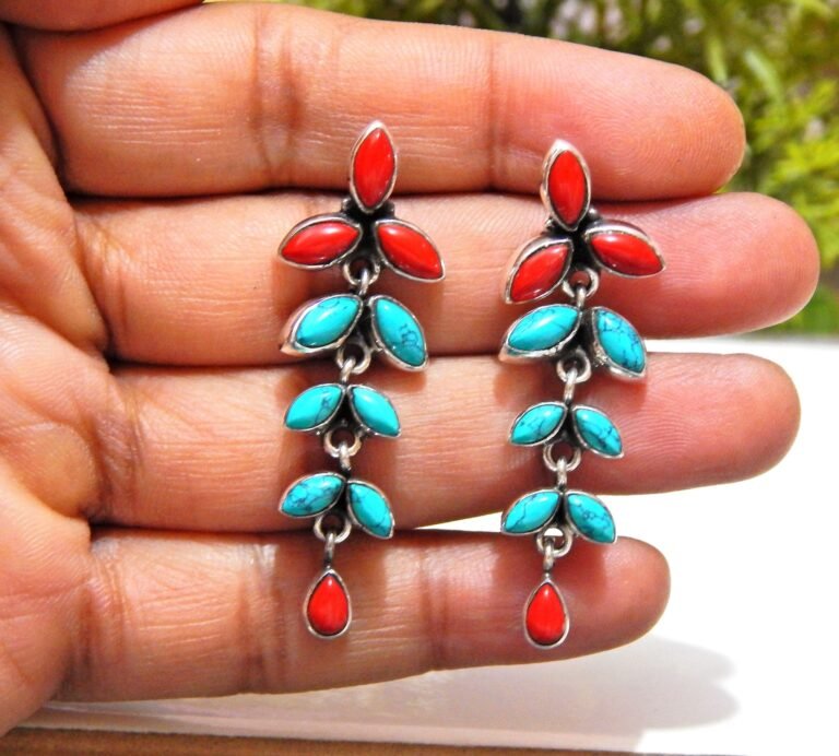 Turquoise Coral Earring stud 925 Sterling Silver Earring Gift Handmade Earring Turquoise Coral Earring gift for her E0935-GS