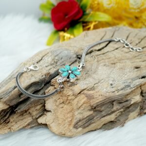 Natural Turquoise Floral Bracelet in 925 Sterling Silver Natural Gemstone Wedding Bracelet Jewelry Anniversary Gift For Her BR0044-GS