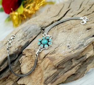 Natural Turquoise Floral Bracelet 925 Sterling Silver Natural Gemstone Wedding Bracelet Jewelry Anniversary Gift For Her BR0043-GS
