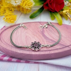 Natural Ruby Floral Wedding Bracelet 925 Sterling Silver Natural Gemstone Adjustable Bracelet Jewelry Anniversary Gift For Her BR0032-GS