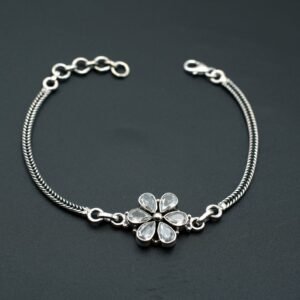 Natural Cubic Zirconia Floral Wedding Bracelet 925 Sterling Silver CZ Gemstone Adjustable Bracelet Anniversary Gift For Her BR0031-GS