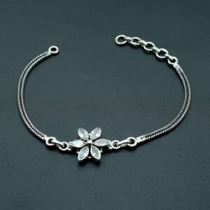 Natural Cubic Zirconia Floral Wedding Bracelet 925 Sterling Silver CZ Gemstones Adjustable Bracelet Anniversary Gift For Her BR0036-GS