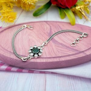 Natural Green Onyx Floral Bracelet 925 Sterling Silver CZ Gemstone Adjustable Wedding Bracelet Anniversary Gift For Her BR0035-GS