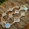 Natural Genuine Moonstone Bracelet 925 Sterling Silver Moonstone Gemstone Minimalist Bracelet Wedding Jewelry Anniversary Gift For Her BR0003-GS