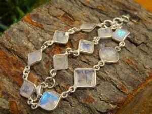 Natural Genuine Moonstone Bracelet 925 Sterling Silver Moonstone Gemstone Minimalist Bracelet Wedding Jewelry Anniversary Gift For Her BR0003-GS