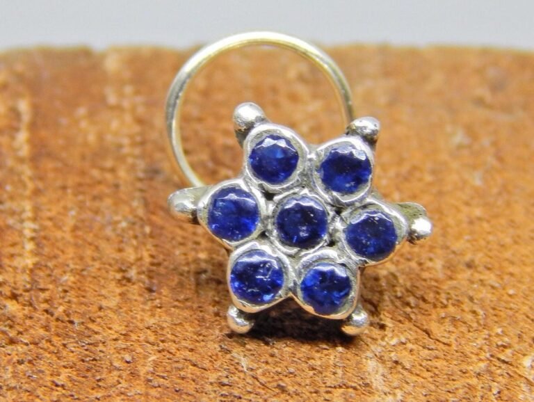 Natural Sapphire Nose Stud In 925 Sterling Silver | Silver Nose Ring | Nose Stud | Sapphire Nose Ring | Round Nose Stud | Flower Nose Stud NR0001-GS