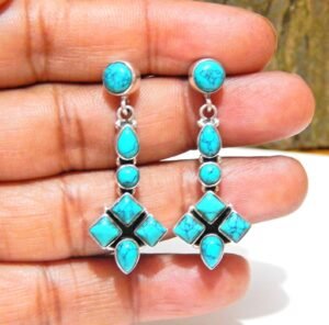 Turquoise earring stud 925 sterling silver jewelry gemstone jewelry handmade earring stud gift for her turquoise cabochon women earring E0077-GS