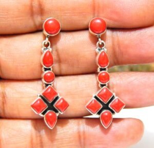 Natural Coral Earrings, Stud Earrings, Dainty Minimalist Earrings, Delicate Small Earrings, 925 Sterling Silver, Simple Handmade Earrings E0075-GS