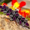 Natural Ruby & CZ Gemstones Long Finger Ring 925 Sterling Silver Multi Gemstone Ring Cubic Zirconia Anniversary Gift For Her R0353-GS