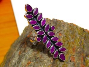 Natural Ruby Gemstone Long Finger Ring 925 Sterling Silver Multi Gemstone Traditional Wedding Ring Anniversary Gift For Her R0354-GS