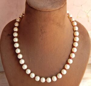 Natural White Fresh water pearl Garnet necklace- 925 Silver Necklace - Round Beaded Necklace- silver jewelry necklace Gift For Her NL0099-GS
