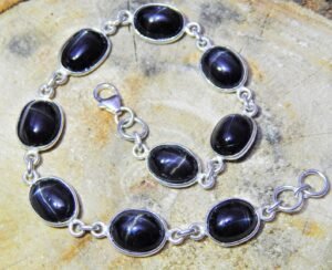 Natural Black Star Bezel Gemstone bracelet Silver jewelry 925 Sterling Silver bracelet Gift Handmade bracelet Black Star Gemstone bracelet BR0180-GS