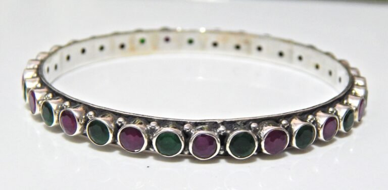 Natural Emerald Ruby, Bangle, Silver jewelry,925 Sterling Silver Bangle, Gift, Handmade Bangle, Gemstone Bangle-Size 2-5 B0009-GS