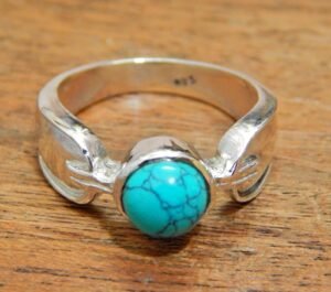 Turquoise Ring, Sterling Silver Ring for Women, Statement Ring with Stone, Gemstone Boho Ring, Bohemian Jewelry, Natural Turquoise Ring R0313-GS