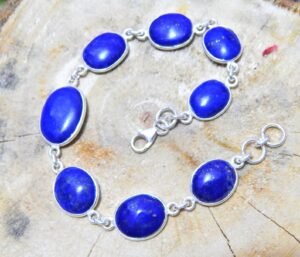 Natural Lapis Lazuli Bezel Gemstone bracelet Silver jewelry 925 Sterling Silver bracelet Gift Handmade bracelet Lapis Gemstone bracelet BR0179-GS