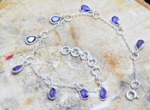 Natural Amethyst Bezel Gemstone bracelet Silver jewelry 925 Sterling Silver bracelet Gift Handmade bracelet Amethyst Gemstone bracelet BR0177-GS