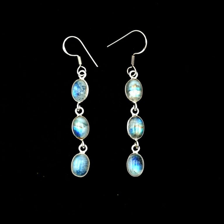 Natural Moon stone Bezel Earring ,925 Sterling Silver Jewelry earring with gemstone moonstone Earring Cabochon for Girls & Women Gift Item E0679-GS