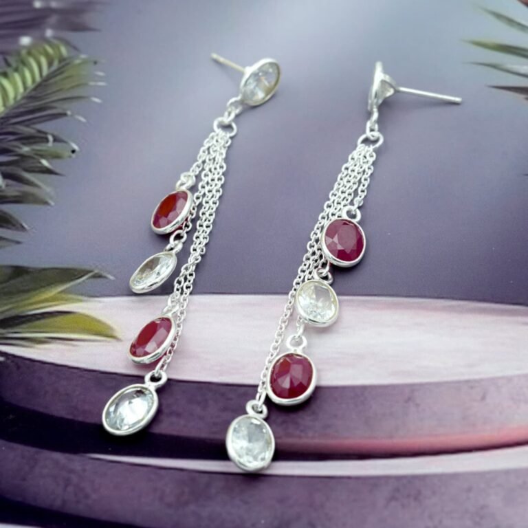 Cubic zirconia And ruby Bezel Earring 925 Sterling Silver Jewelry earring with gemstone Multi Earring Gift Item handmade earring E0682-GS