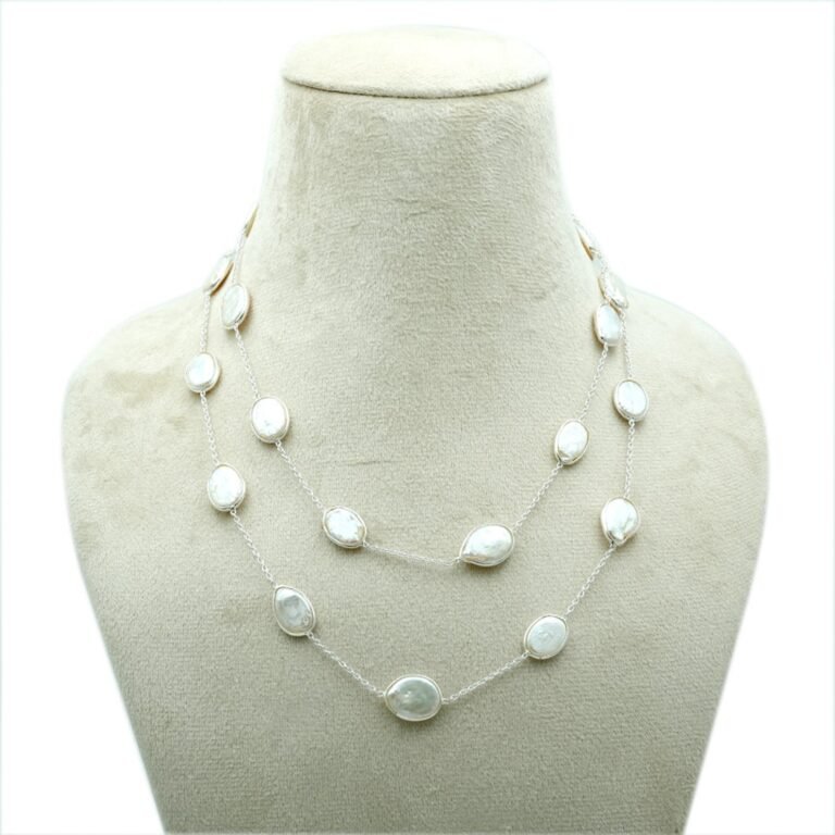 100% Natural coin shape pearl necklace in 925 sterling silver, precious necklace, 925 silver necklace, vintage necklace, bezel necklace NL0313-GS