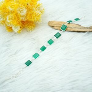 Natural Green Onyx 925 Sterling Silver Bracelet Emerald Faceted Gemstone Wedding Bracelet , Anniversary Gift For Her BR0125-GS