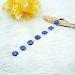 Natural Lapis Lazuli 925 Sterling Silver Bracelet 7.5 " Inch Cushion Faceted Adjustable Handmade Bracelet , Anniversary Gift For Her BR0111-GS