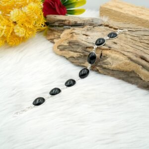 Natural Black Onyx Gemstone 925 Sterling Silver Bracelet 7" Inch Oval Cabochon Onyx Gemstone Silver Handmade Bracelet , Anniversary Gift BR0113-GS