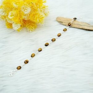 Natural Tiger's Eye Gemstone 925 Sterling Silver Bracelet 7.5" Inch Oval Faceted Gemstone Handmade Minimalist Bracelet Anniversary Gift Item BR0112-GS