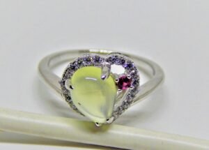 Prehnite Ring Heart Ring 925 Sterling Silver Jewelry Wedding Ring Gemstone Ring Engagement ring Gift For Her R0280-GS