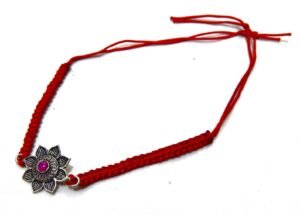 Natural Ruby Gemstone Floral Rakhi Bracelet 925 Sterling Silver Ruby Gemstone Rakhshabhandhan Bracelet BR0108-GS
