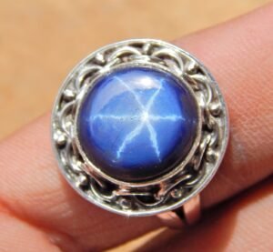 Star Sapphire Rings,925 Sterling Silver Jewelry ring with gemstone Star Sapphire Cabochon Gift for her men & boy Linde Star Silver Ring R0026-GS