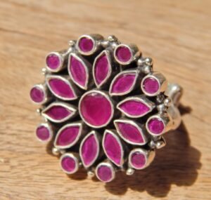 Indian Ruby Ring, 925 Sterling Silver Ring, Botanical Leaf Ring, Handmade Ring, Oxidized Ring, Wide Ring, Designer Ring, Ready to Ship R0334-GS