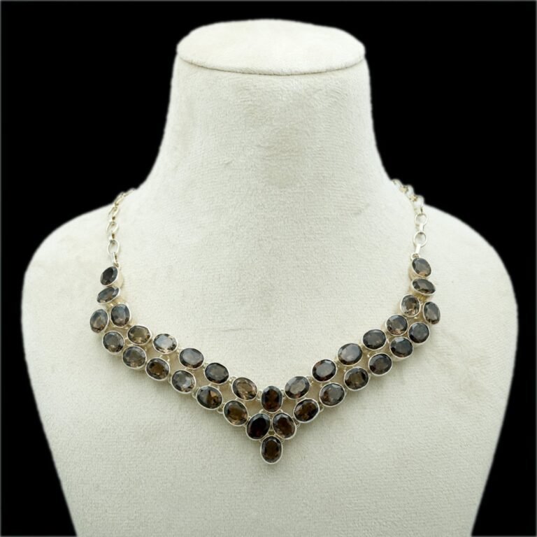AAA+ Quality Genuine Smoky Quartz Necklace-925 Sterling Silver-Jewelry Necklace-Gemstone- Smoky quartz Jewelry-Handmade- Oval Faceted NL0309-GS
