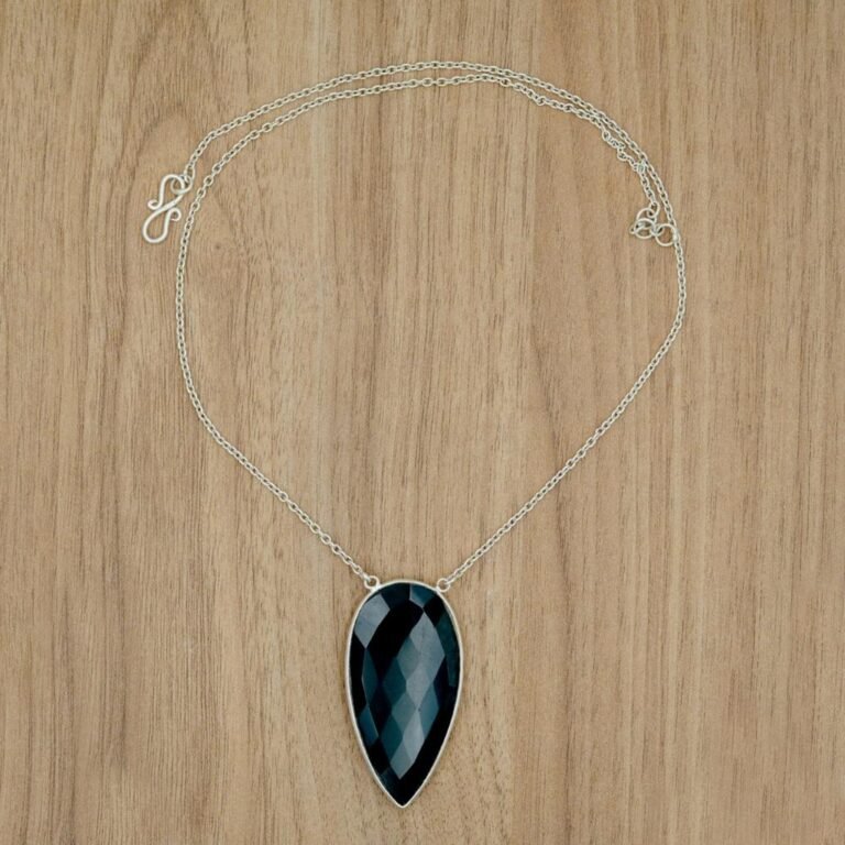 Black Onyx Minimalist Necklace 925 Sterling Silver Onyx Faceted Gemstone Handmade Wedding Stunning Necklace Gift For Her NL0181-GS