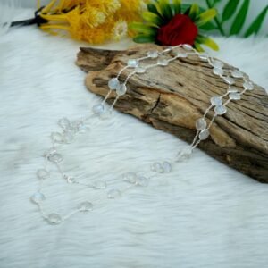 Natural White Moonstone Long Necklace 925 Sterling Silver Handmade Double Layering Faceted Gemstones Necklace Gift For Her NL0193-GS
