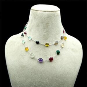Natural Multi Gemstones Long Necklace jewelry-925sterling silver Mix Gemstones Double Layering Necklace handmade necklace NL0182-GS