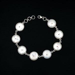 Natural Freshwater Pearl 925 Sterling Silver Bracelet 8" Inch Coin Shape Pearl Adjustable Handmade Bracelet , Anniversary Gift For Her BR0122-GS