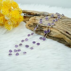 Amethyst Long Necklace , 925 Silver Necklace , Bezel Long Necklace , Amethyst Crystal Long Necklace , Swarovski Necklace , Long Chain NL0103-GS