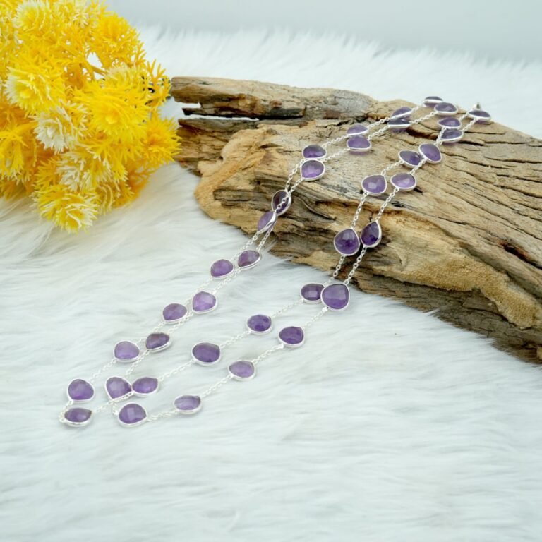 Amethyst Long Necklace , 925 Silver Necklace , Bezel Long Necklace , Amethyst Crystal Long Necklace , Swarovski Necklace , Long Chain NL0103-GS