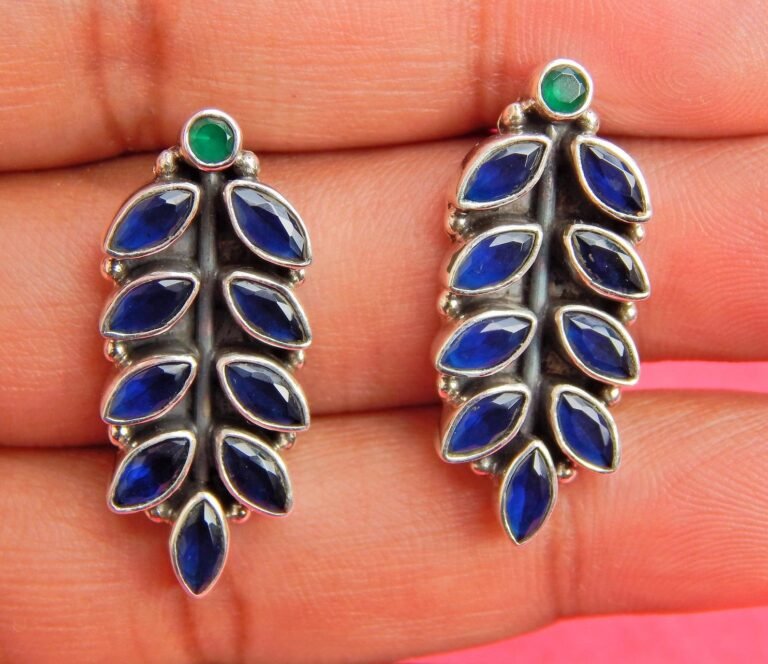 Blue And Green Onyx Earring Stud, 925 Sterling Silver Earring Stud For Girl And Women ,Wedding Gift, Handmade earring, Gift for her E0616-GS