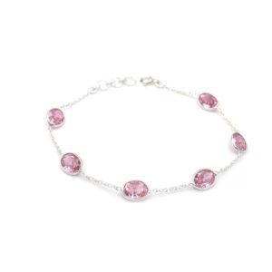Genuine Pink Zircon 925 Sterling Silver Bracelet Pink Gemstone Minimalist Bracelet Adjustable Bracelet Jewellery Gift For Her BR0080-GS