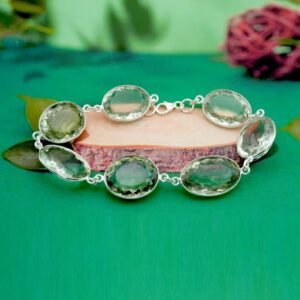 Natural Green Amethyst 925 Sterling Silver Bracelets Green Amethyst Faceted Gemstones Bracelets Gift For Her BR0077-GS