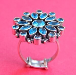 London Blue Topaz Rings in 925 sterling Silver, December Birthstone Ring, Sterling Silver Ring, Floral Ring, Blue Topaz Ring R0239-GS