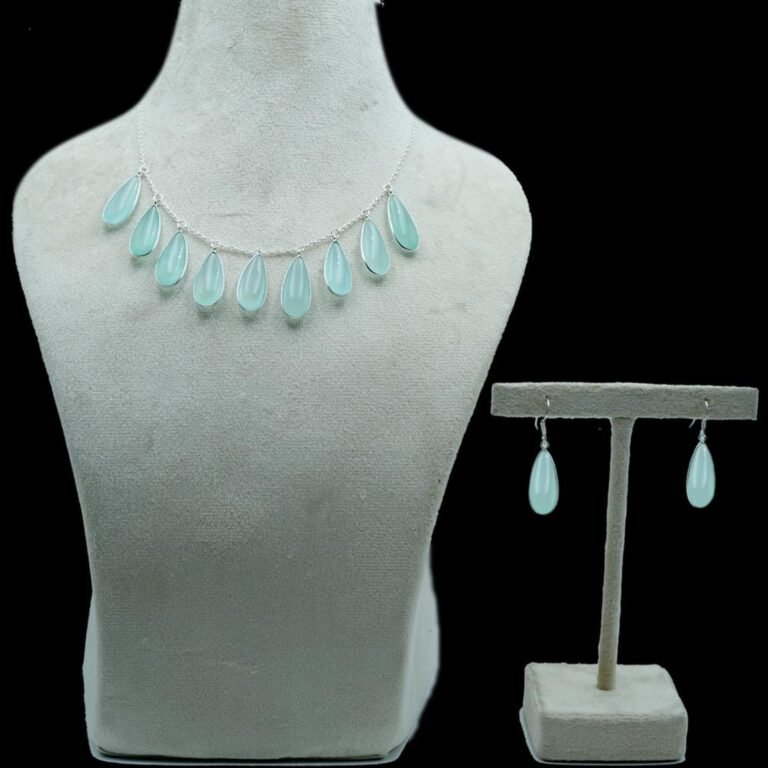 Natural Blue Onyx Teardrop Jewelry Set 925 Sterling Silver Onyx Cabochon Blue Gemstones Necklace & Earring Wedding Jewelry Set ,Gift For Her NS0016-GS