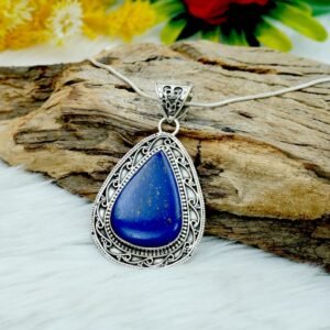 Natural Blue Genuine Lapis Lazuli Pendant Necklace 925 Sterling Silver Lapis Cabochon Gemstone Vintage Pendant With Chain Gift For Her NL0197-GS